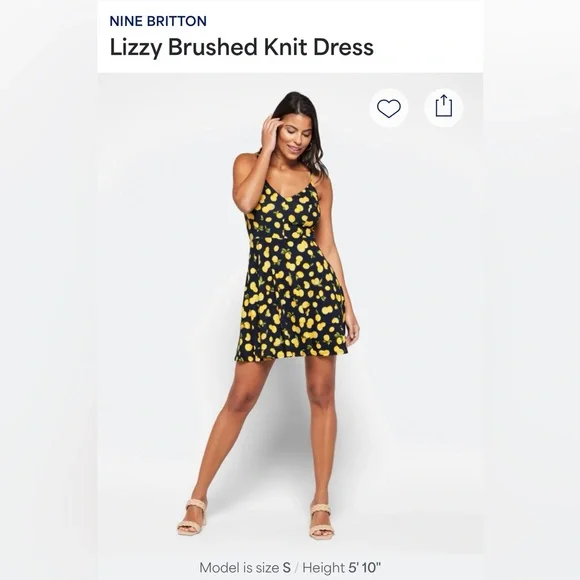 Nine Britton Navy and Yellow Lemon Print Mini Dress - Picture 2 of 11